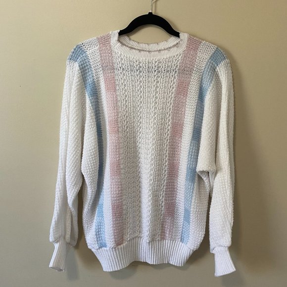 White, pastel pink and blue slouchy knit sweater - Picture 4 of 5